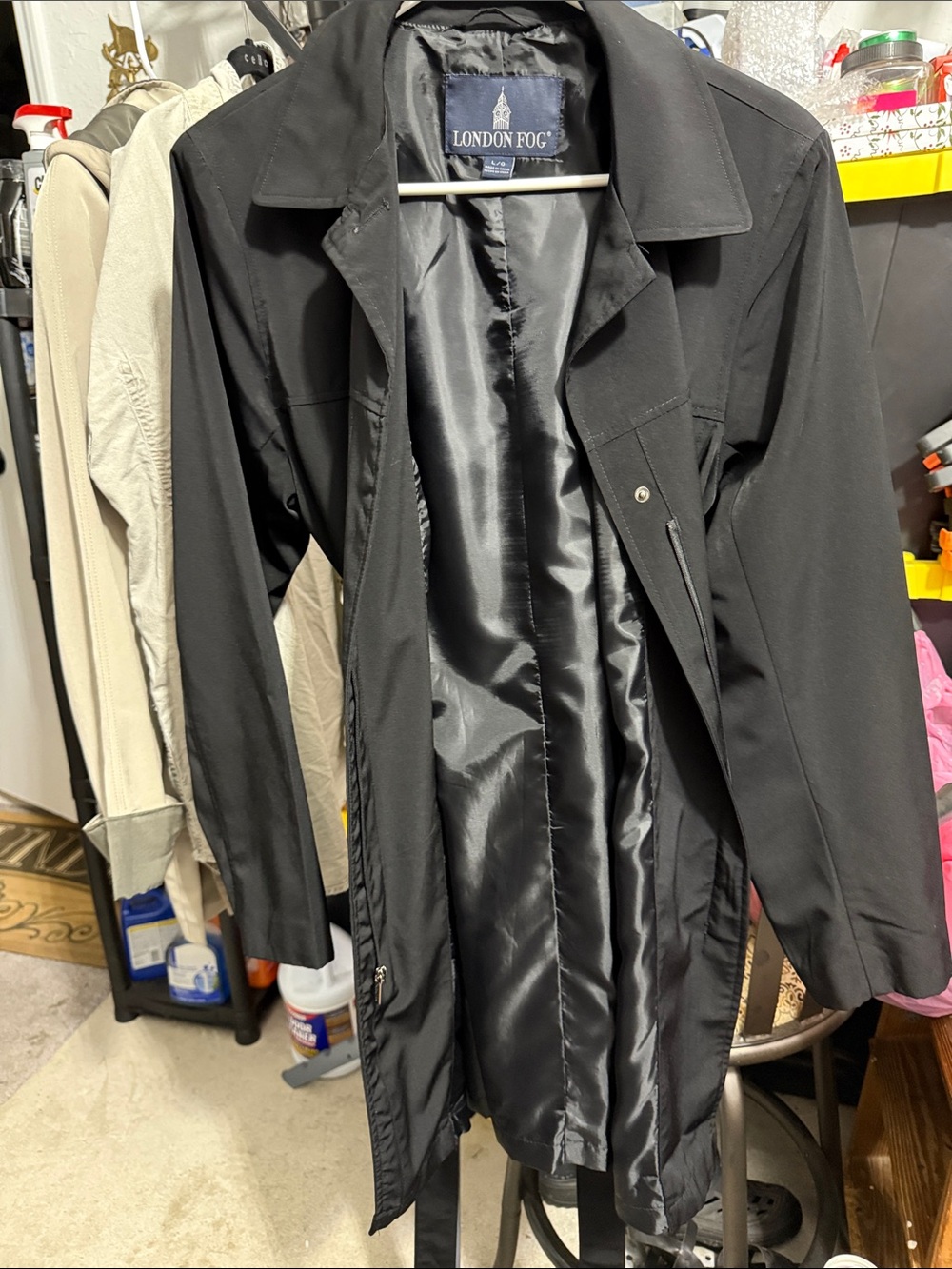 London Fog Black Trench Coat with Satin-Look Lining